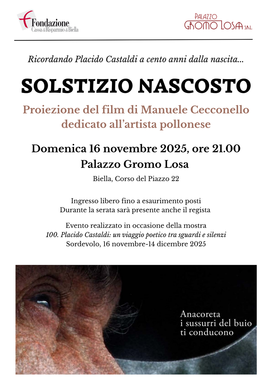 Domenica 16 novembre 2025, ore 21.00 Palazzo Gromo Losa: proiezione del film di Manuele Cecconello dedicato a Placido Castaldi