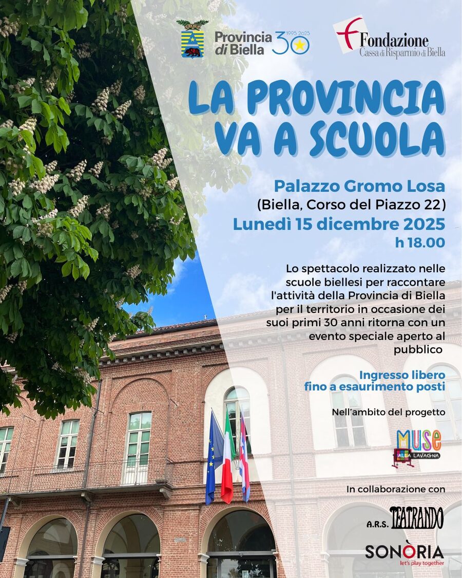 Locandina evento La Provincia va a scuola h.18.00 Palazzo Gromo Losa
